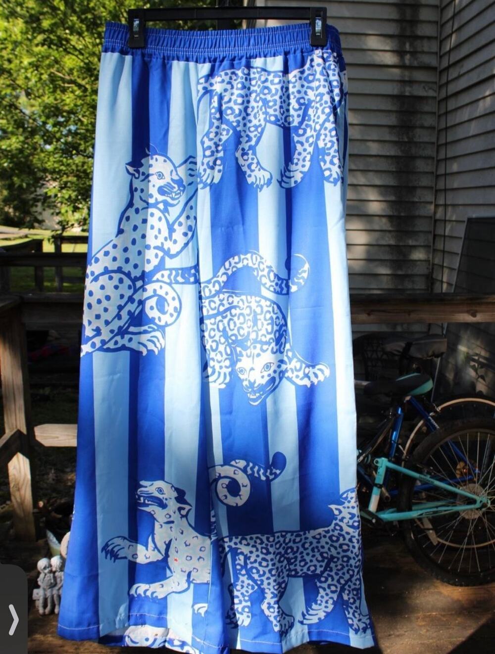 Blue Leopard Print Straight Leg Pants